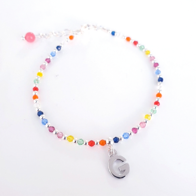 PULSERA PLATA THAIBA MULTICOLOR LETRA G