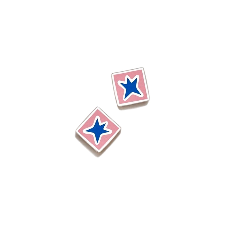 PENDIENTES PLATA AGATHA RUIZ DE LA PRADA CUBO ROSA ESTRELLA AZUL      