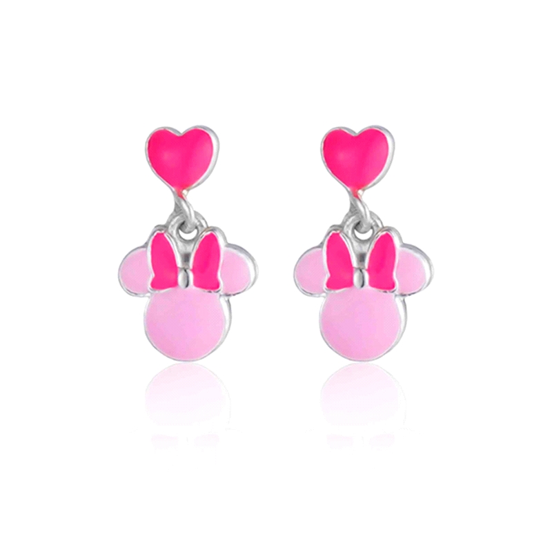 PENDIENTES PLATA DISNEY MINNIE MOUSE CORAZON ESMALTE                  