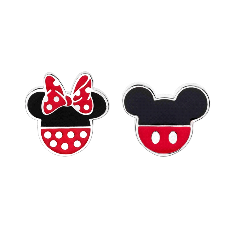 PENDIENTES PLATA DISNEY MICKEY Y MINNIE MOUSE ESMALTE                 