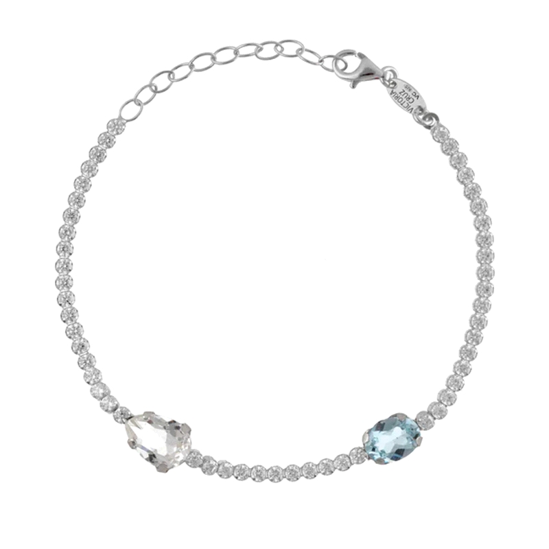 PULSERA PLATA VICTORIA CRUZ CLARITY CRISTAL CASCADA AZUL              