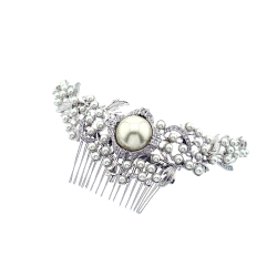 Peina para novias de Rodio y Perlas Blanca
