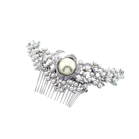 Peina para novias de Rodio y Perlas Blanca