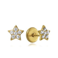 PENDIENTES BAÑO ORO ESTRELLA CIRCONITAS ROSCA BEBÉ