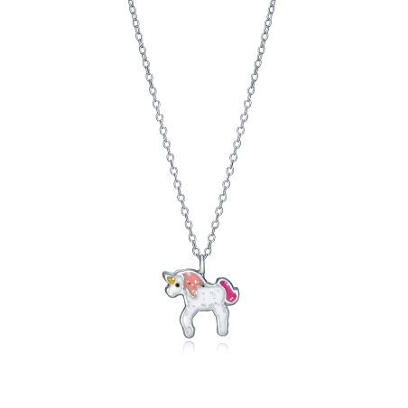 COLLAR DE PLATA UNICORNIO ESMALTE NIÑA