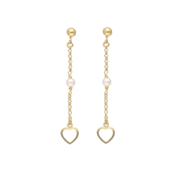 PENDIENTES PLATA VICTORIA CRUZ LARGOS CORAZON PERLA EN ORO