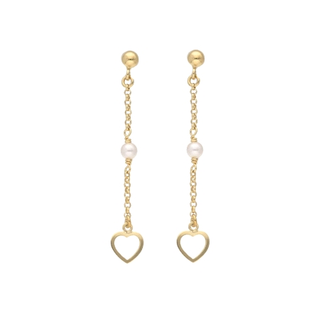 PENDIENTES PLATA VICTORIA CRUZ LARGOS CORAZON PERLA EN ORO