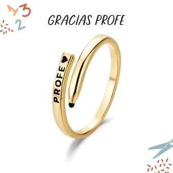 ANILLO PLATA PROFE LAPIZ DORADO AJUSTABLE