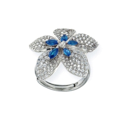 ANILLO PLATA FLOR CIRCONITA Y ZAFIRO TALLA 12