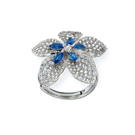 ANILLO PLATA FLOR CIRCONITA Y ZAFIRO TALLA 12