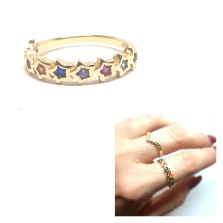 PLATA SORTIJA ESTRELLAS DORADO