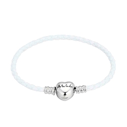 PULSERA A TU LADO PLATA Y CUERO BLANCO CORAZON 17CM