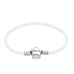 PULSERA A TU LADO PLATA Y CUERO BLANCO ESTRELLA 17CM