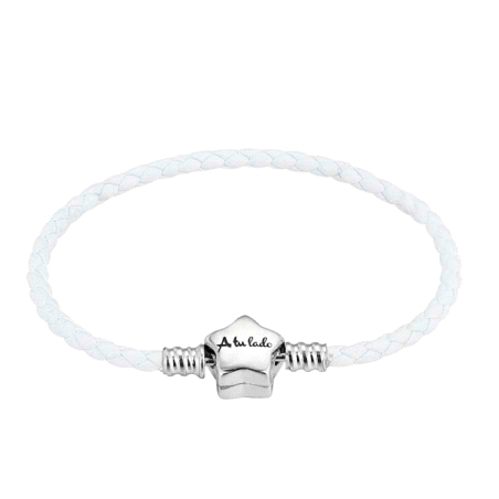 PULSERA A TU LADO PLATA Y CUERO BLANCO ESTRELLA 17CM