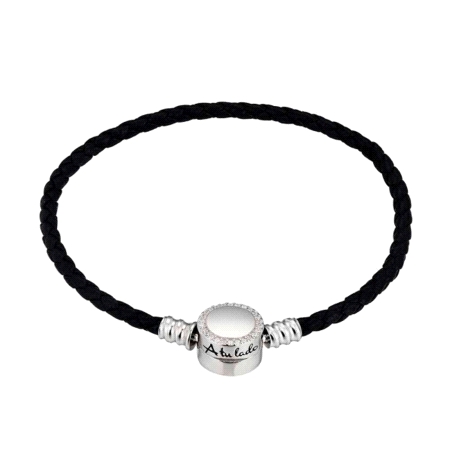 PULSERA A TU LADO PLATA Y CUERO NEGRO 19CM