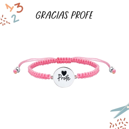 PULSERA PLATA MACRAME ROSA PROFE