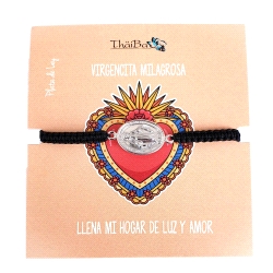 PULSERA THAIBA PLATA Y MACRAMÉ VIRGENCITA MILAGROSA