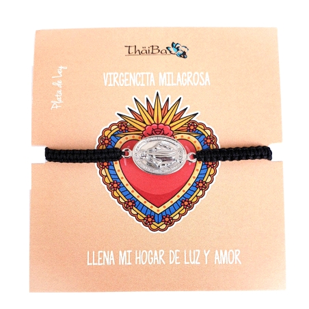 PULSERA THAIBA PLATA Y MACRAMÉ VIRGENCITA MILAGROSA