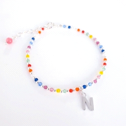 PULSERA PLATA THAIBA MULTICOLOR LETRA N