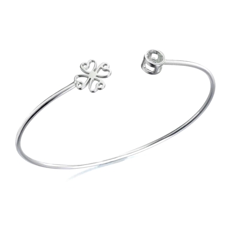 PULSERA PLATA BOBÖ RIGIDA TREBOL PERSONALIZADA