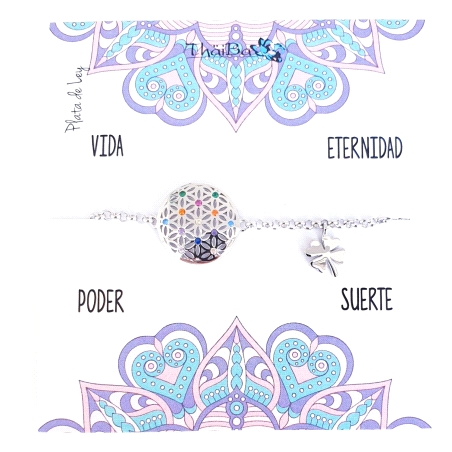 PULSERA PLATA THAIBA FLOR DE LA VIDA Y TREBOL