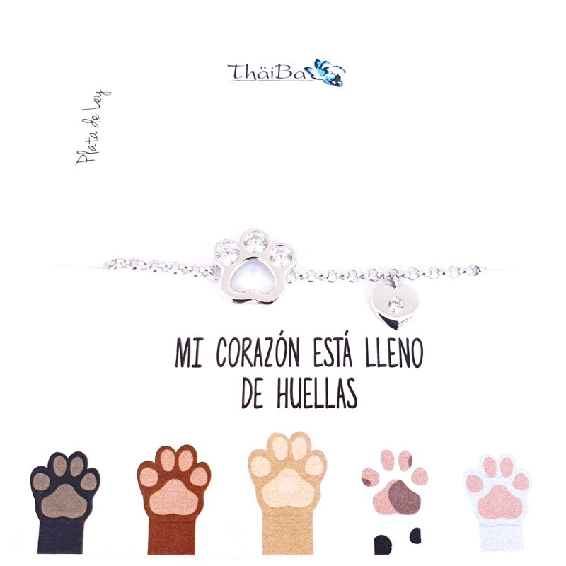 PULSERA PLATA THAIBA HUELLA Y CORAZON
