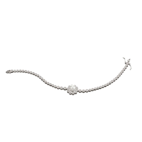 PULSERA PLATA CIRCONITAS Y PERLA FLOR