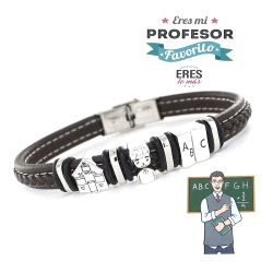 PULSERA PLATA Y CUAERO PROFE