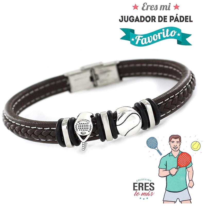 Pulsera Plata y Cuero Jugador Padel