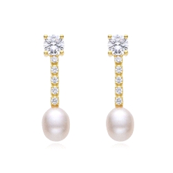 PENDIENTES PLATA LARGOS CHAPADOS CIRCONITAS Y PERLA