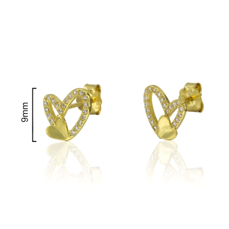 PENDIENTES PLATA CORAZON CALADO CIRCONITAS Y CORAZON LISO DORADO