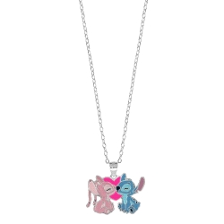 GARGANTILLA PLATA DISNEY STITCH Y ANGEL CORAZON ESMALTE