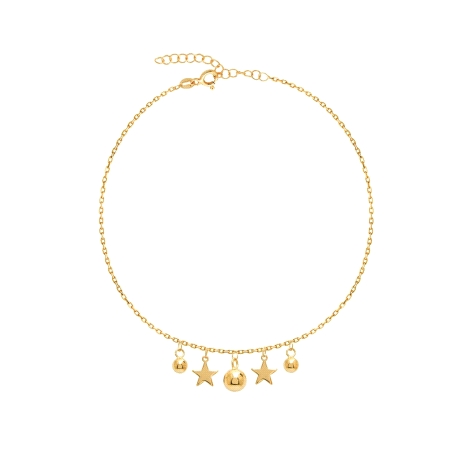 TOBILLERA PLATA COSAR ESTRELLA Y BOLAS DORADO