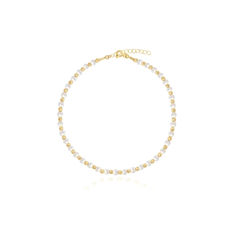 TOBILLERA PLATA COSAR MINI PERLAS DORADO