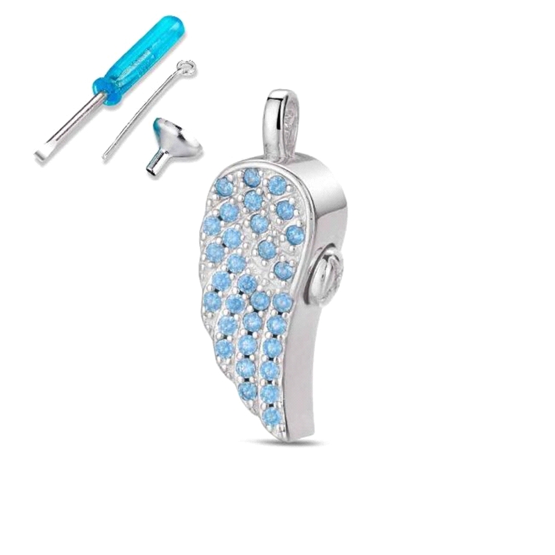 COLGANTE PLATA NOMEOLVIDES ALA CIRCONITAS AZUL