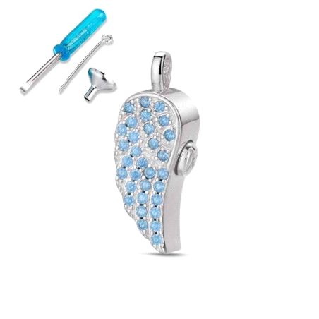COLGANTE PLATA NOMEOLVIDES ALA CIRCONITAS AZUL