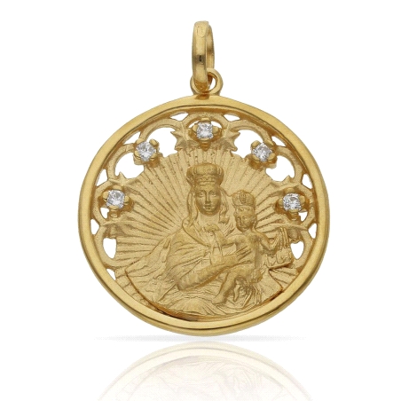 COLGANTE PLATA CHAPADA ORO VIRGEN DEL CARMEN 25MM CIRCONITAS
