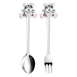 ESTUCHE 2 CUBIERTOS PLATEADOS Y ESMALTADOS ROSA