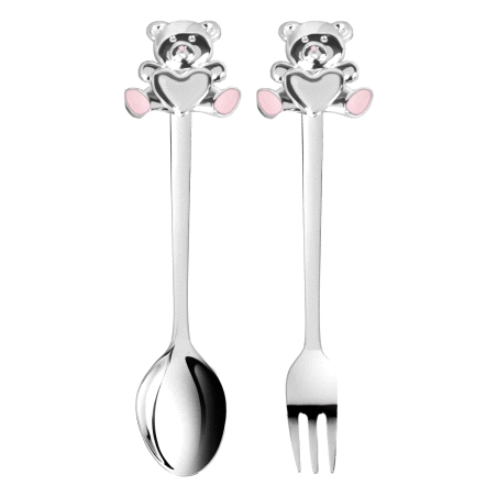 ESTUCHE 2 CUBIERTOS PLATEADOS Y ESMALTADOS ROSA