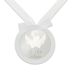 MEDALLA CUNA PLATA REDONDO ANGEL BLANCO
