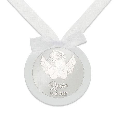 MEDALLA CUNA PLATA REDONDO ANGEL BLANCO