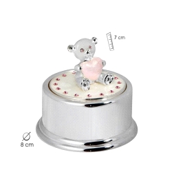 CAJITA MUSICAL PLATA OSO CORAZON ROSA