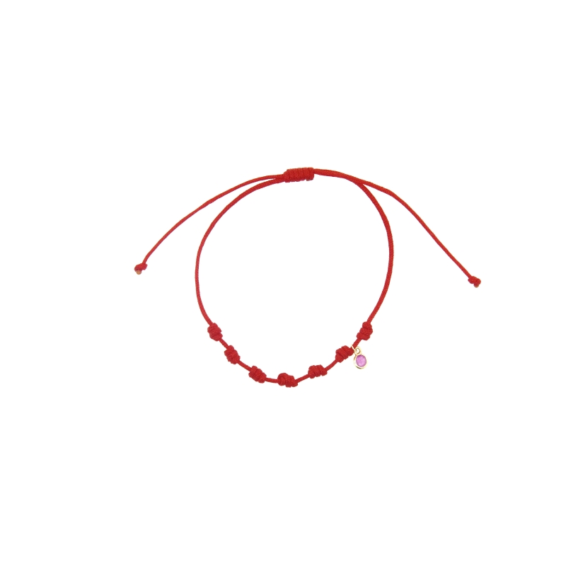 PULSERA ORO 7 NUDOS PEQUEÑA CIRCONITA ROSA
