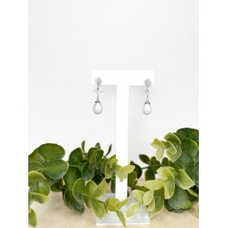 PENDIENTES ORO BLANCO CON PERLA Y CIRCONITAS