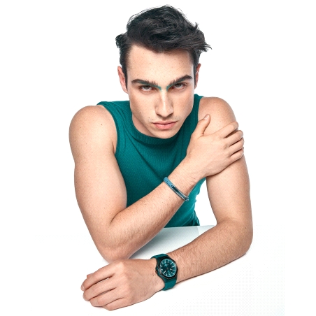 PULSERA VICEROY ACERO Y PIEL AZUL