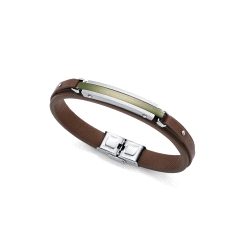 PULSERA VICEROY ACERO, VERDE Y PIEL MARRON