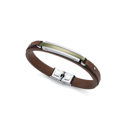 PULSERA VICEROY ACERO, VERDE Y PIEL MARRON