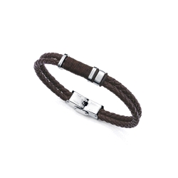 PULSERA VICEROY CABALLERO ACERO, PIEL Y CORDON MARRON