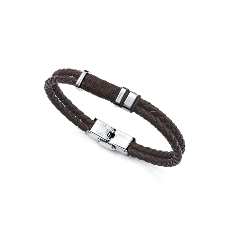 PULSERA VICEROY CABALLERO ACERO, PIEL Y CORDON MARRON
