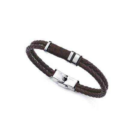 PULSERA VICEROY CABALLERO ACERO, PIEL Y CORDON MARRON